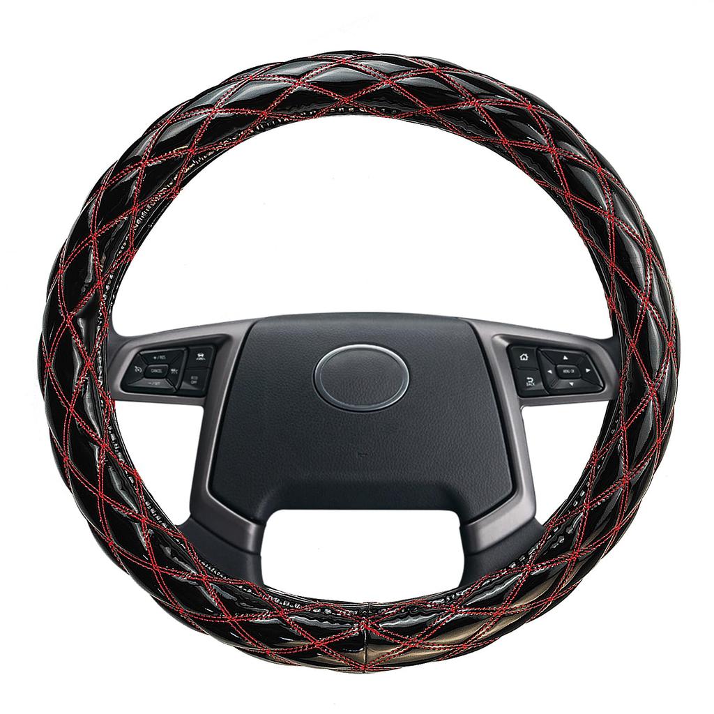 ZATOOTO Extra Dicke Lenkradabdeckung für LKWs 2HS mit Doppelt Komfortablem Fleck und Glänzend Schwarz und Rot (45-46 cm) Nähte, Griffigkeit, Widerstandsfähig,