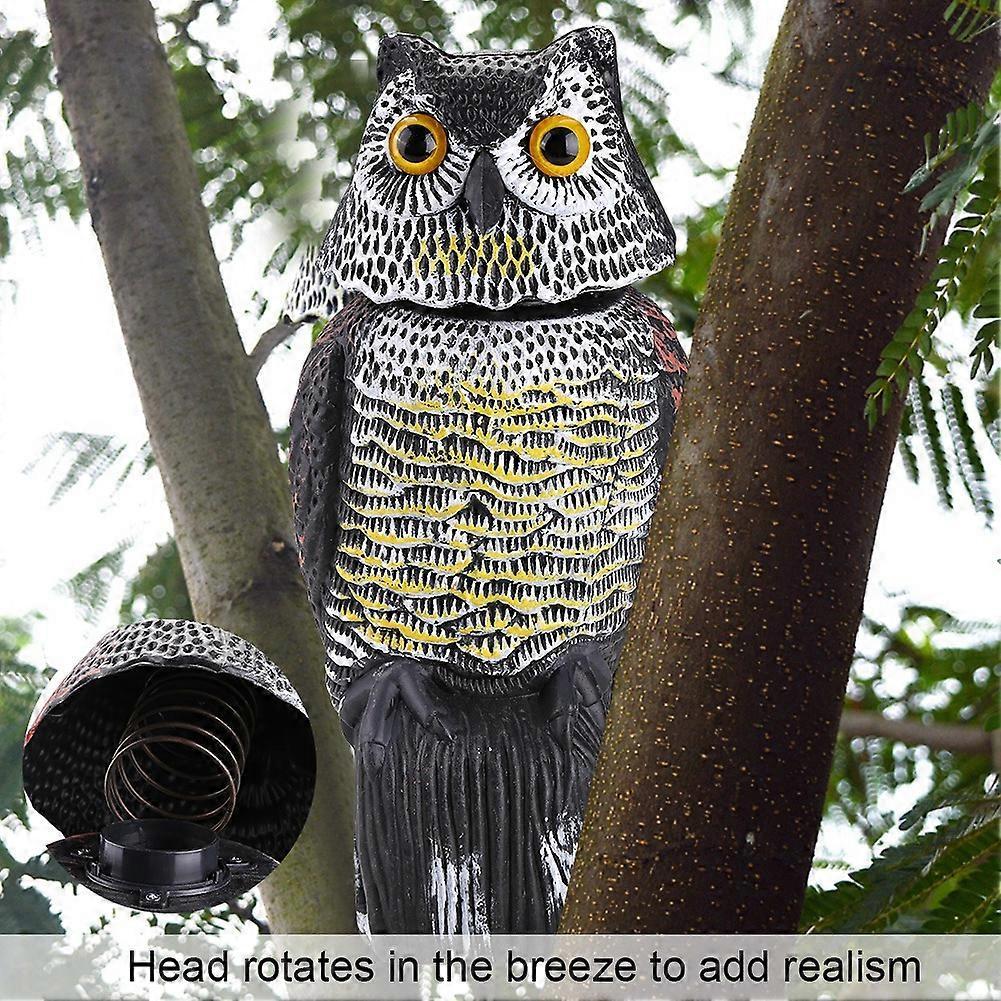 Rotating Head Owl Decoy Protection Repellent Bird Pest Scarer Scarecrow Garden No Sound