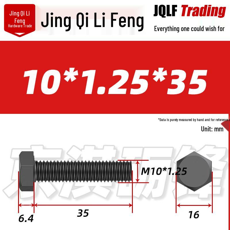 12.9 Grade Black High-Strength External Hex Bolt, Medium Tooth, Full Thread, M10-M36