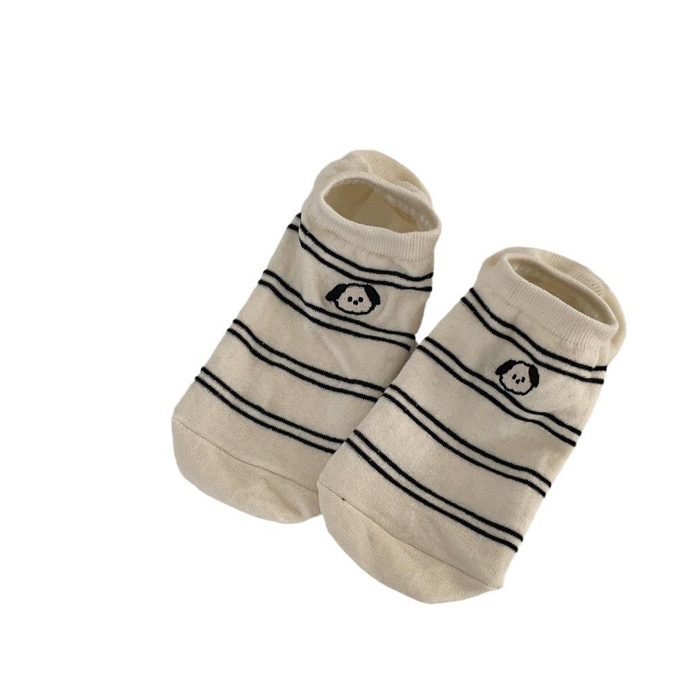 Puppy Embroidered Boat Socks, Summer Breathable Socks, Preppy Casual Cotton Socks