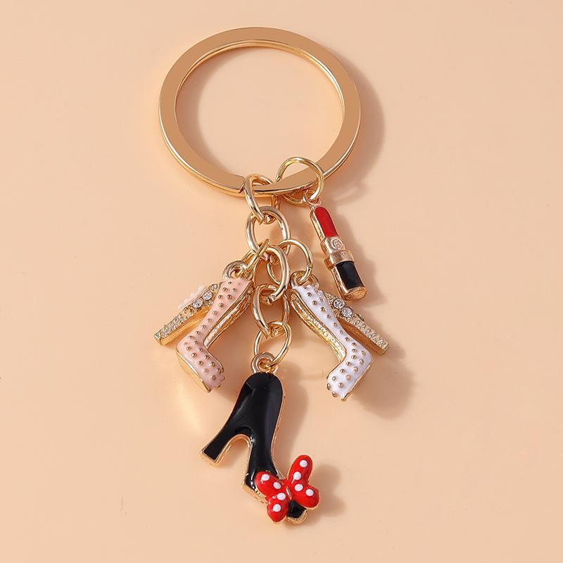 Pretty Enamel Simulation High Heels Key Chain Lipstick Key Ring Pendant for Women Girls Handbag Decor DIY Jewelry Gift