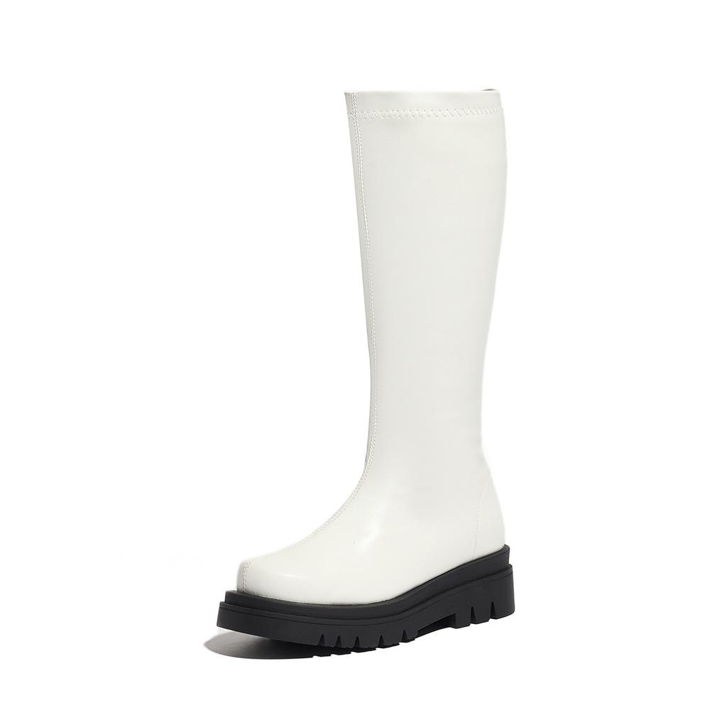 Autumn and winter LZD supply casual medium heel flat bottom large size versatile solid color high boots