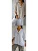 Women's Cotton Linen V-Neck Button T-Shirt - Summer Loose Fit