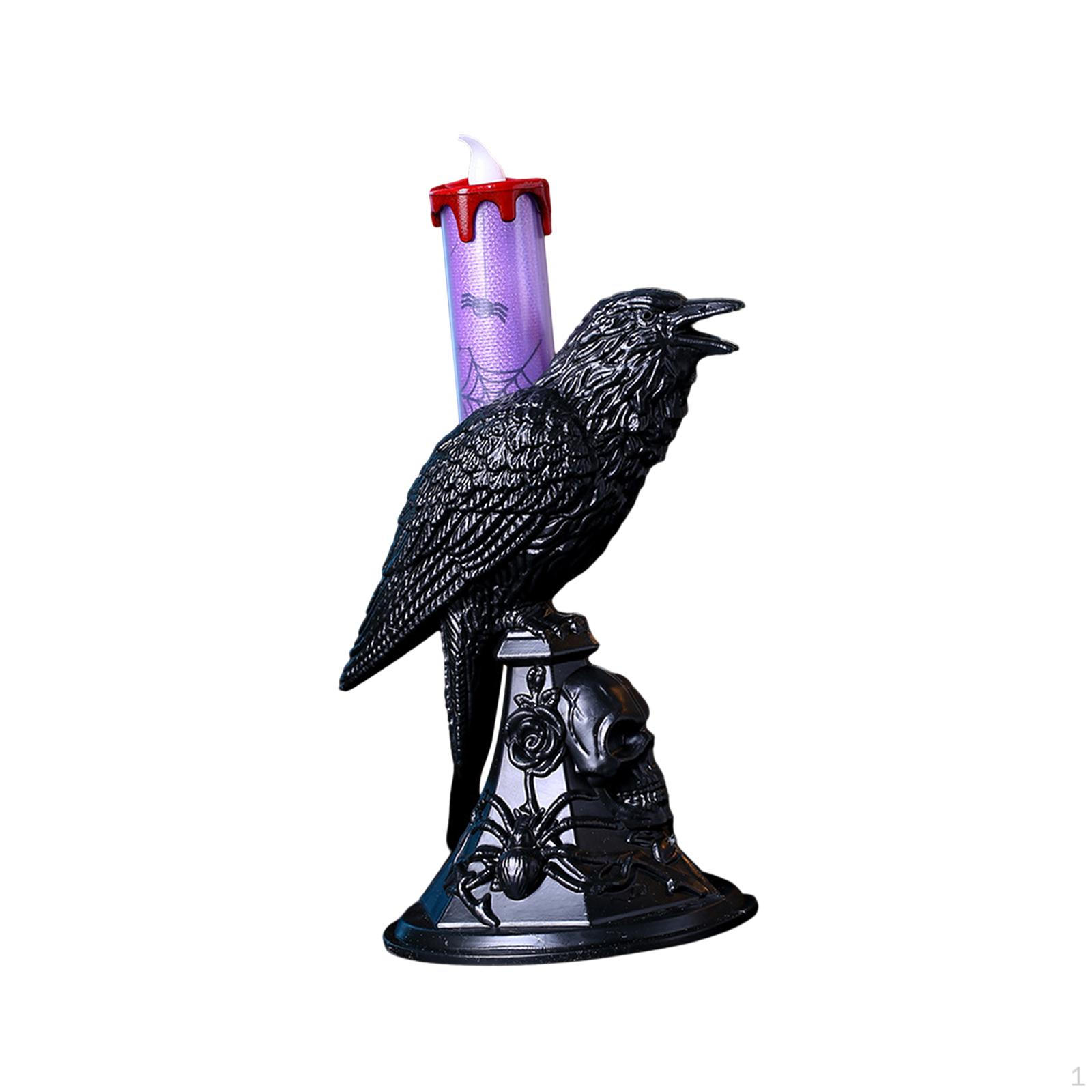 

Halloween Candle Light Flameless LED Candles Bright Ornament Raven Statue Gothic Crow Desk Lamp for фіолетовий