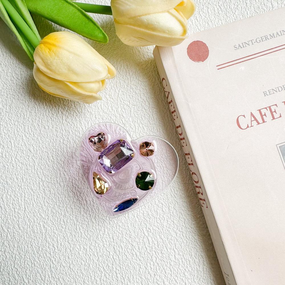 Mobile Phone Airbag Bracket Paste Desktop Retractable And Stable Love Epoxy Gem Rhinestone Luxury Women