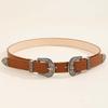 Cool Carved Buckle Belt Wide PU Vintage Waistband Versatile Double Buckle Waist Belt  Couple