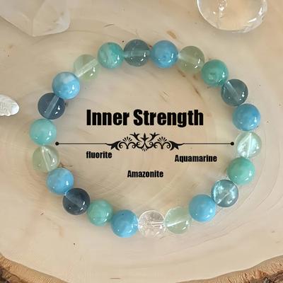 Guarigione Emotiva e Forza Interiore Bracciale di Pietre 8mm Fluorite Acquamarina e Amazzonite Gioiello Regalo per Sollievo dallo Stress AVE