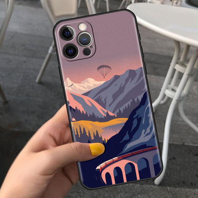 Etui na telefon komórkowy dla Apple Iphone 13 12 11 Pro 7 8 Plus Czarne Cubierta X Xr 6 6s 5 5s Luksusowe Etui na telefon komórkowy Kreskówkowy Krajobraz Dziewczyna