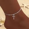 Sparkling Thin Chain Anklet Bracelet for Women Zircon Cross Pendant Bracelet on Leg Foot Trendy Boho Summer Beach Jewellry