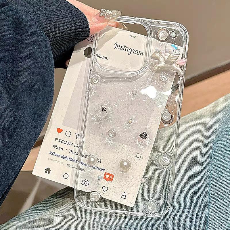 Bow Pearl Glitter Phone Case for IPhone17promax Tianma KT Cat for Apple 16 Rhinestone 14 Female