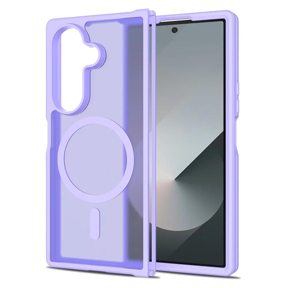 Luxury Frosted Clear Magnetic Case For Samsung Galaxy Z Fold 7 6 Matte Skin Feel For Magsafe Wireless Charging Protective Cover