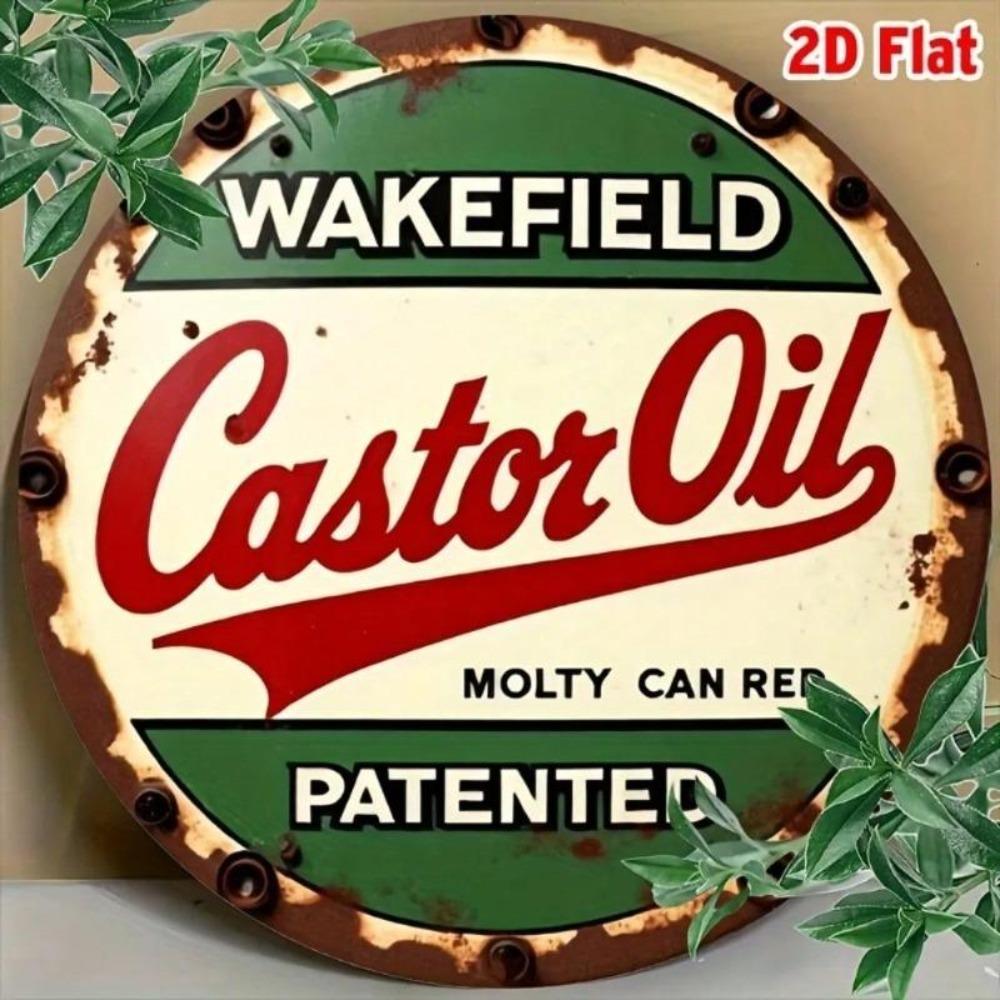 Vintage Retro Wakefield Castor Oil Metal Tin Sign Farmhouse Wall Decor