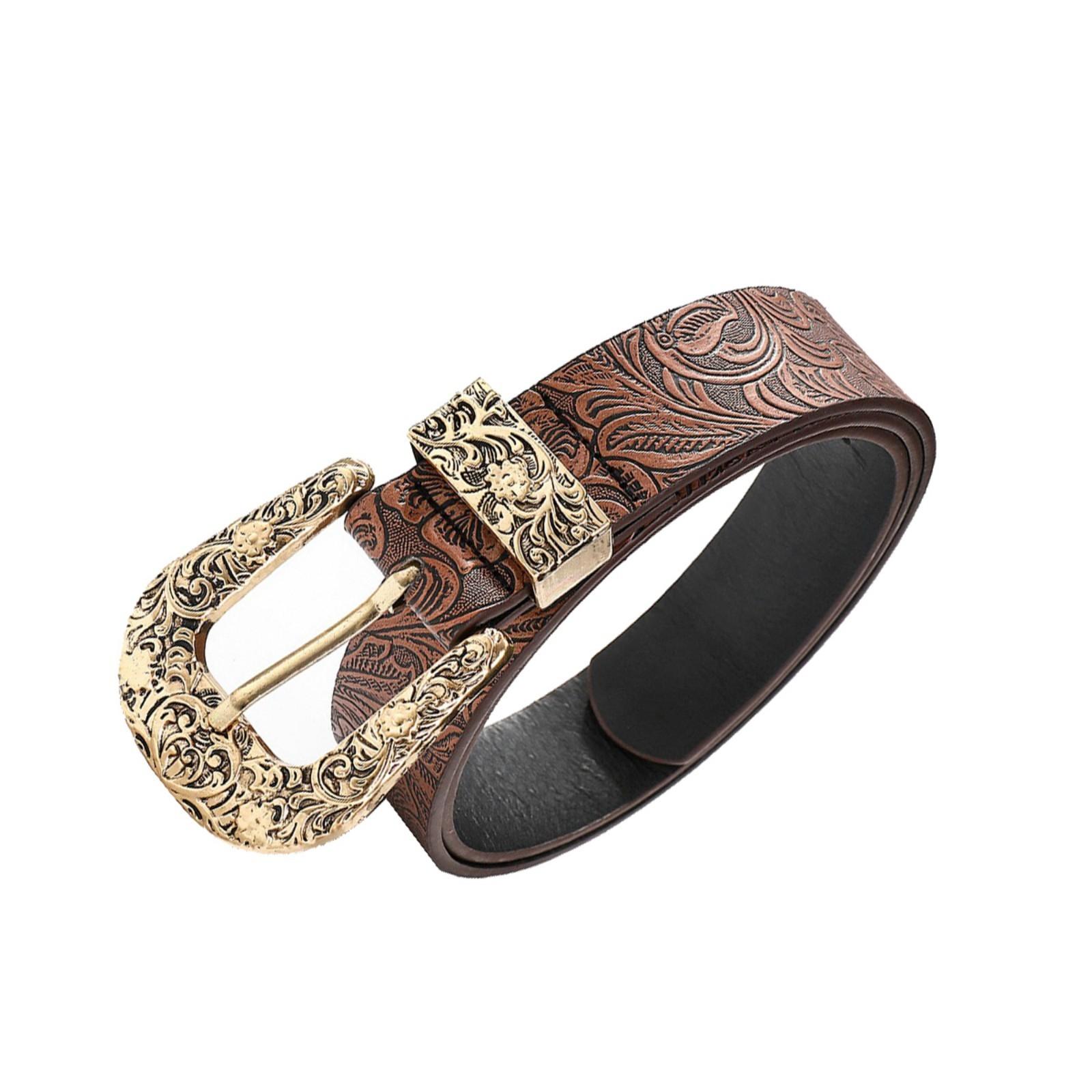 

Резной ремень с пряжкой-пином для джинсов и брюк, этнический рельефный узор, пояс на талию, западный стиль, ПУ ремень, женский, мужской, поясной ремень S
