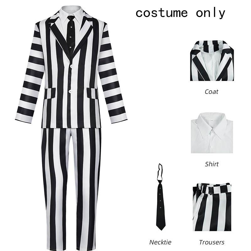 Beetlejuicee Cosplay Costume Black-and-white Striped Suit Halloween Carnival Outfits Big Size Beetle Costume Gothic Suit
