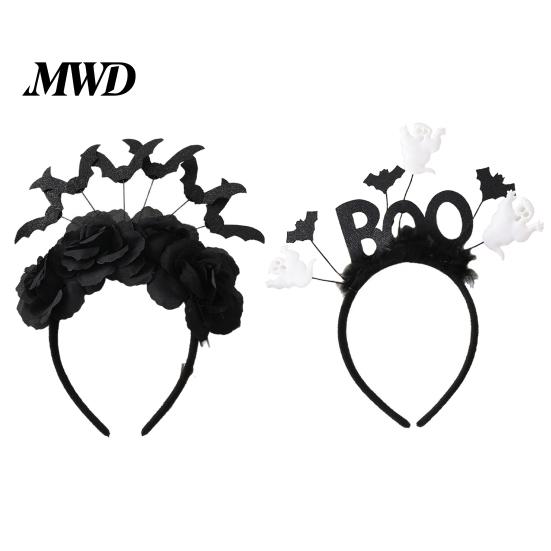 Photo Shoot Hairpiece Halloween Black Bat Headband for Women, Gothic Rose Boo Ghost Cosplay Hairband Adults Hair Accessories Festive, Party