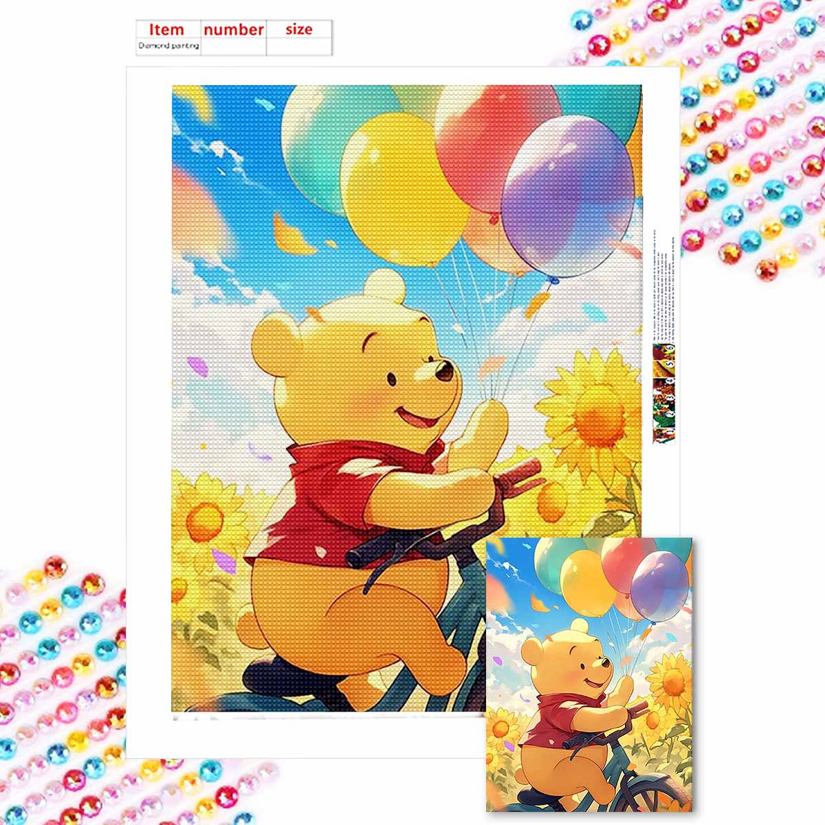 

Full Round Diamond Painting Winnie and Sunflowers Art Rhinestone Picture Mosaic DIY 5D Cross Stitch Embroidery Home Decoration Round 20x30cm