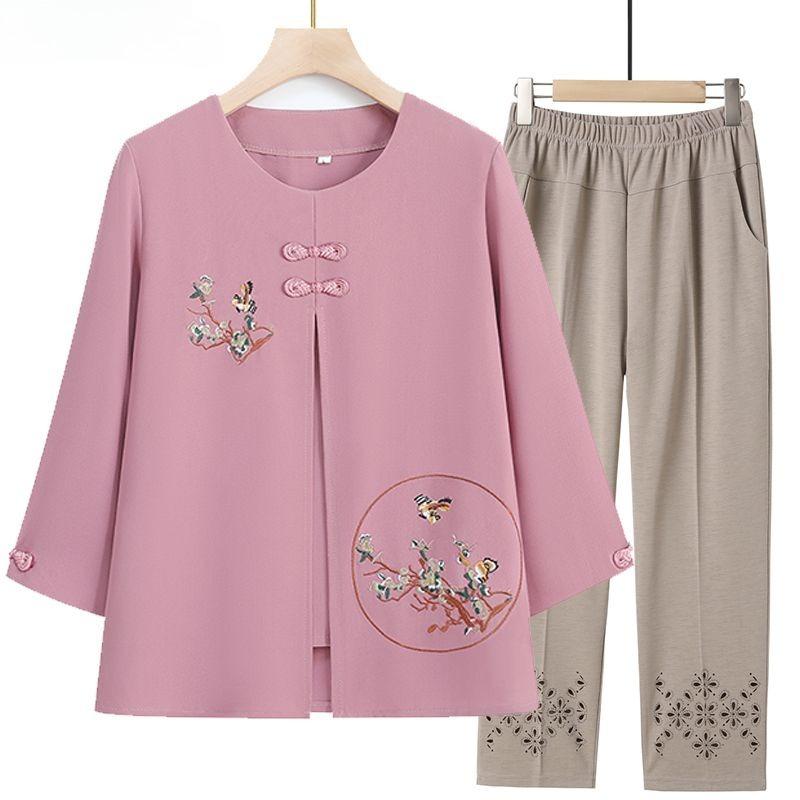 Women Summer Outfit Embroidered Shirt and Pants 2 Piece Set  Clothes