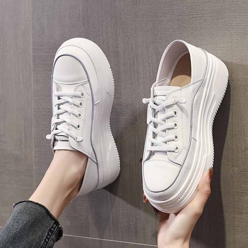 Genuine Leather Shoes Women Sneakers Flat Fashion Brand Ladies White Shoes Soft Comfortable Thick Sole 3cm
