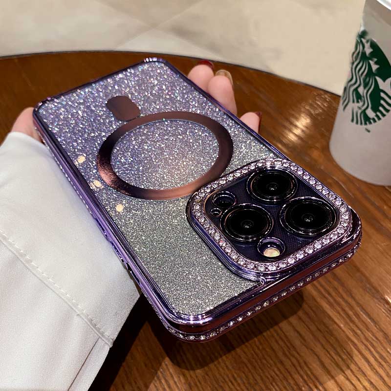 Diamant de lux pentru Magsafe, husă pentru telefon cu încărcare magnetică, pentru iPhone 11 12 13 14 Pro Max Plus, husă transparentă cu sclipici pentru bliț Capa