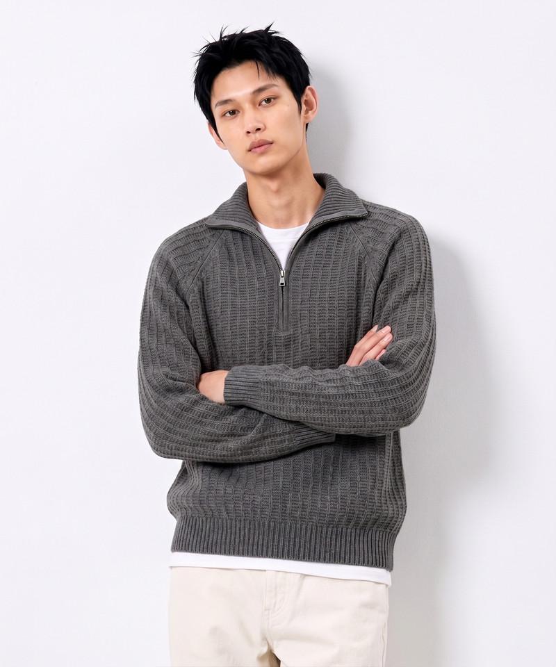 UNDEROFF Formal Crop Half-Zip Wool Knit Gray