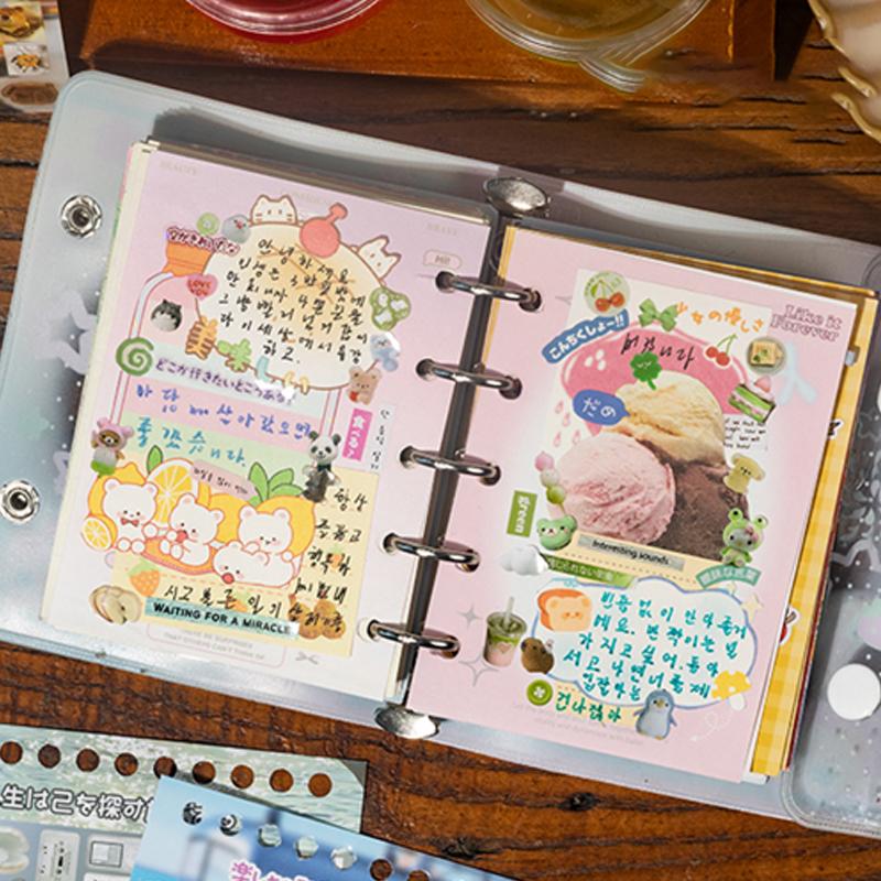 Mr Paper 18pcs Cute Grocery Small Nose Ga Kawaii Glitter Sand Cut Film Sticker Book DIY Student Handbook Material Goo Card