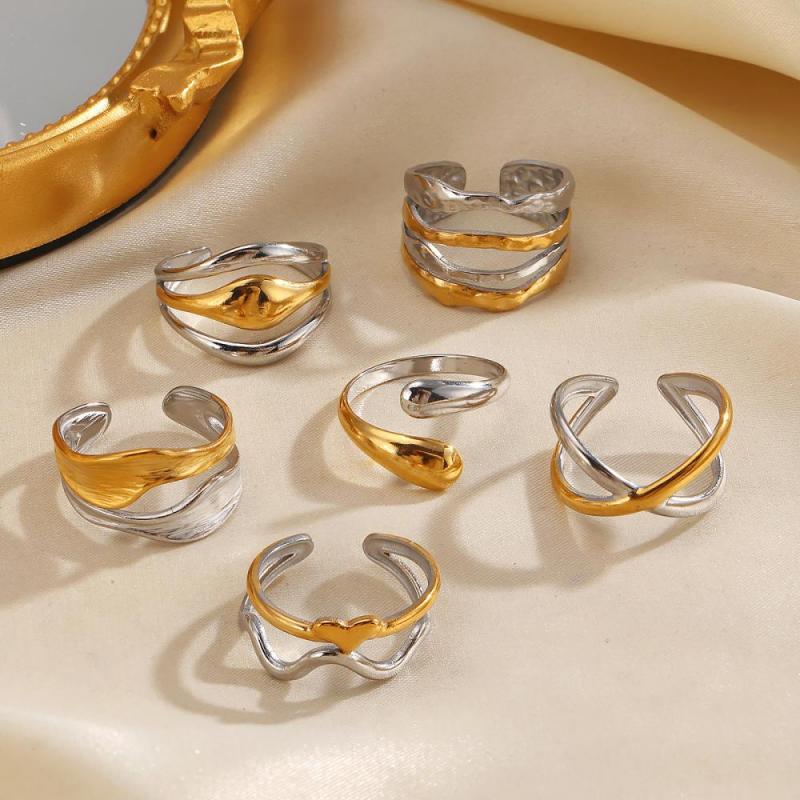 Stainless Steel Hollow Irregular Line Rings For Women Men Punk Unique Metal Waterproof 18K Gold Color Open Rings Jewelry Gifts