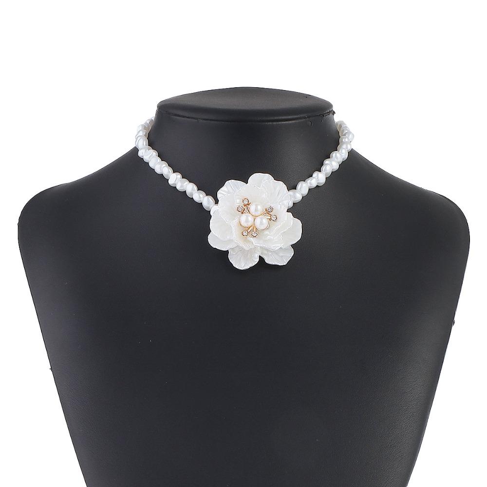 Camellia Flower Imitation Pearl Necklace Romantic Clavicle Chain Necklace  Fashion Jewelry
