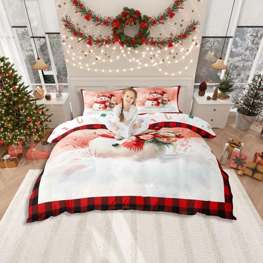 Set husă de pilotă Homewish roz girly Moș Crăciun pentru copii, set de lenjerie de pat cu desen animat cu pom de Crăciun, set de pat Kawaii cu om de zăpadă