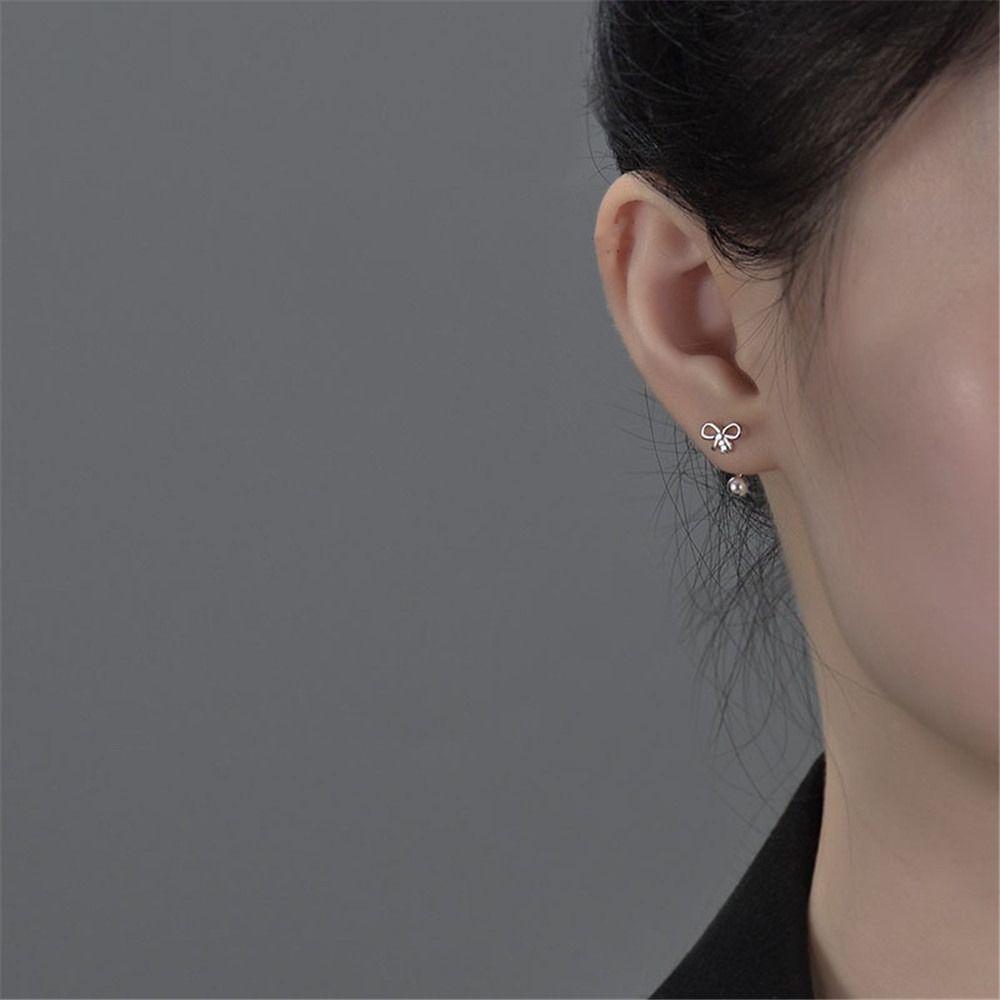

Sweet Bow Stud Earrings Mini Zircon Earrings Simple Silver Earrings Daily Style C