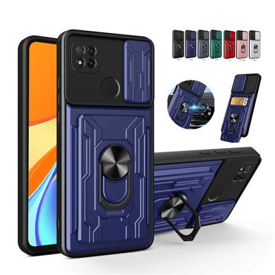 Slide Camera Lens Card Holder Case For Xiaomi Redmi Note 11 10 9 Pro 11S 10S 9S 10C 9AT Poco X3 NFC X4 M4 M3 Pro Military Grade Detachable Armor Cover