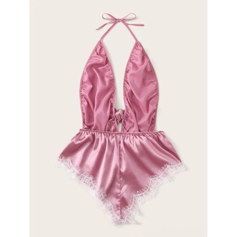 

Sexy Suspender One-Piece Pajamas Sexy Backless Sling One Piece Underwear Pajamas for Women Rose purple L