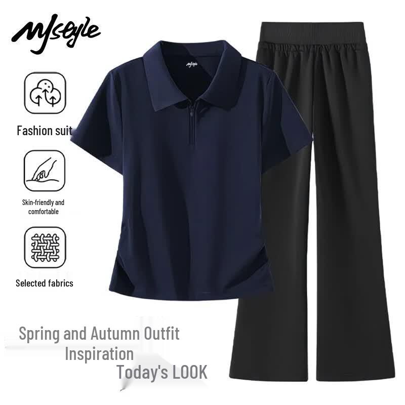 

Women s Polo T-shirt & Flared Pants Set L