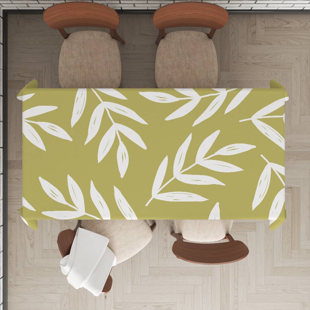 Plant Leaf (Green) Home Tablecloth - Waterproof, Anti-Stain, Rectangular For Dining Decor & Accessories