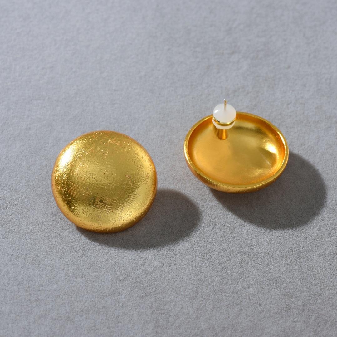 Gold Retro Brushed Ball Earrings S925 Silver Needle Stud Earrings Niche Design Trendy High-End Temperament Earrings