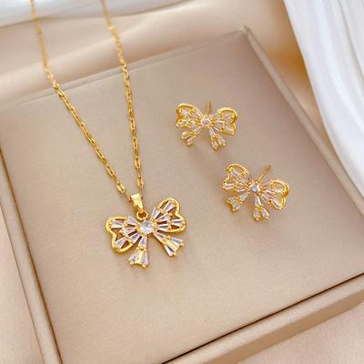 Titanium Steel Micro-Inlaid Necklace Earrings Set Light Luxury Micro-Inlaid Butterfly Personality Temperament Banquet Earrings Necklace Combination