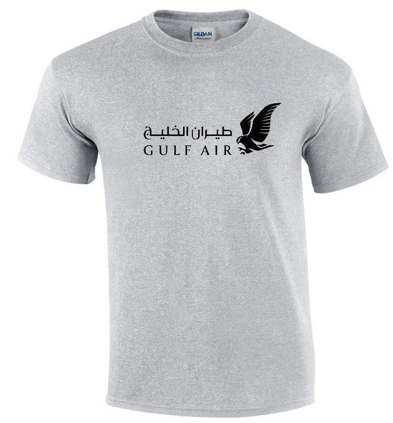 Gulf Air Black Logo Bahrain Airline Sport Gray Cotton T-Shirt XL