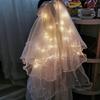 Hochzeit Schleier mit Clip/Kamm Haarschmuck für Bräute Mädchen Tüllschleier mit Rand und Lichterkette 8 Farben