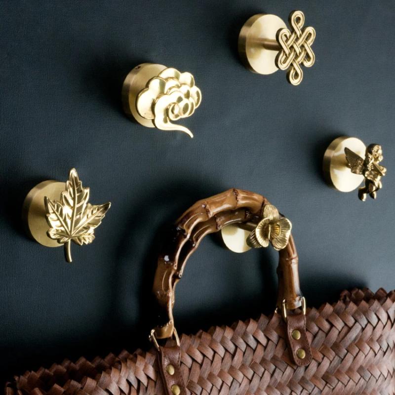 Light Luxury Brass Hole Free Nail Free Gold Compound Chinese American Door Porch Decorative Hook Towel Hook