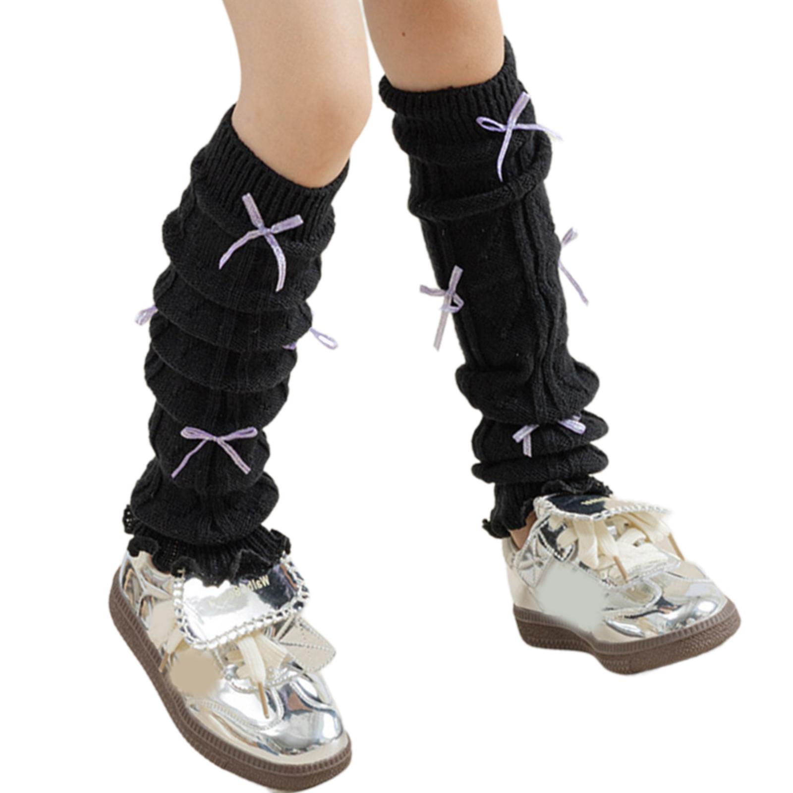 

Bowknot Leg Warmers for Little Girls Slouchy Socks for Dresses Toddler Winter Cable Knitted Socks Japanese Leggings D