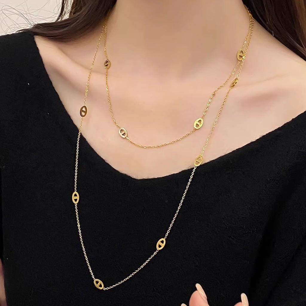 Titanium 120cm Chic Steel Necklace With Unique Pig Nose Design Ideal For Lovers Fashion