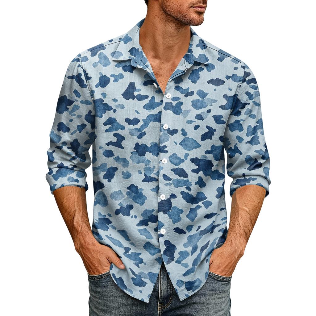 Men's Loose Fit Long Sleeve Shirt Casual Button Down Shirt with Classic Collar for Outdoor Daily Wear Breathable Fabric Suitable for Spring Autumn