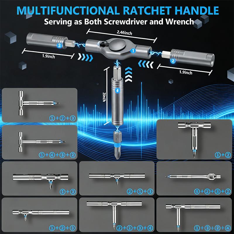 24 In 1 Magnetic Screwdriver Set Magnetic Compact and Portable Ratchet Screwdriver with Reversible High Torque Drive Handle