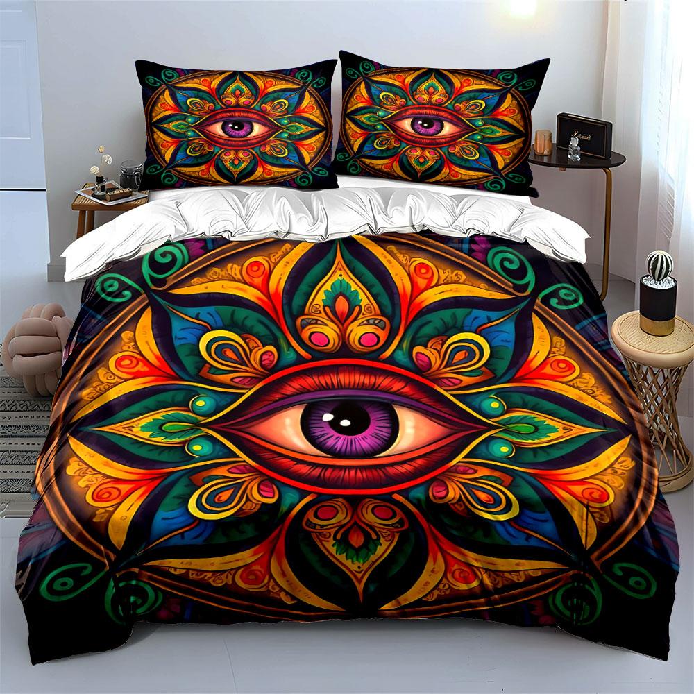 "Mandala Eye Artwork Home Decor" Bedding Set with 1 Duvet Cover 2 Pillowcases Single Double King Queen, Gift