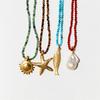 Stainless Steel Fashionable Ocean Small Fish Starfish Shell Bead Necklace for Women, Gold-plated and Color Preserving