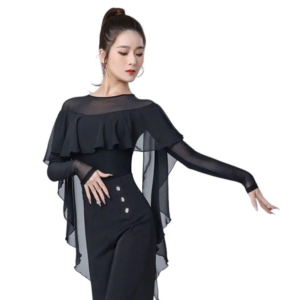 Modische Rüschen Latein-Tanzoberteile Übungs Modernen Walzer Blusen Abendkleider Tanzzubehör Samba Tanzoberteil Damen