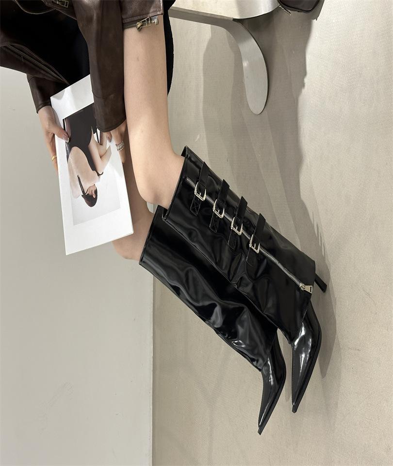 Pointed Thin Heel Boots 2025 Autumn and Winter New Buckle Slim High Heel Trouser Boots Niche Versatile Fashion Boots