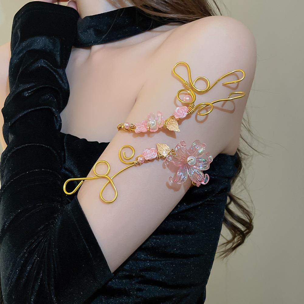 Floral Iris Flower Bracelet Hollow Out Armband Vintage Open Arm Bangle Girls