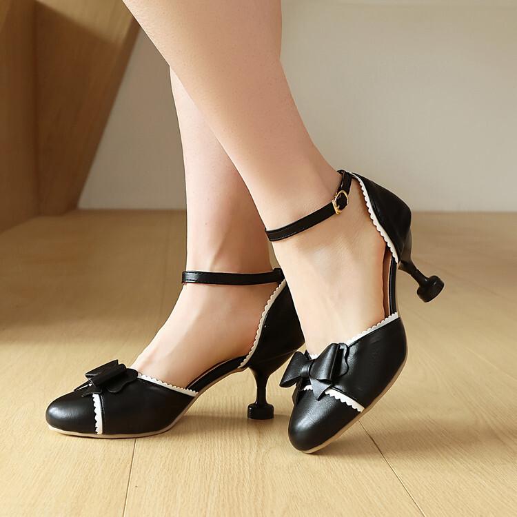 New Sandals Niche Design Bow One-word Buckle High Heels Fairy Fairy Single Shoes
