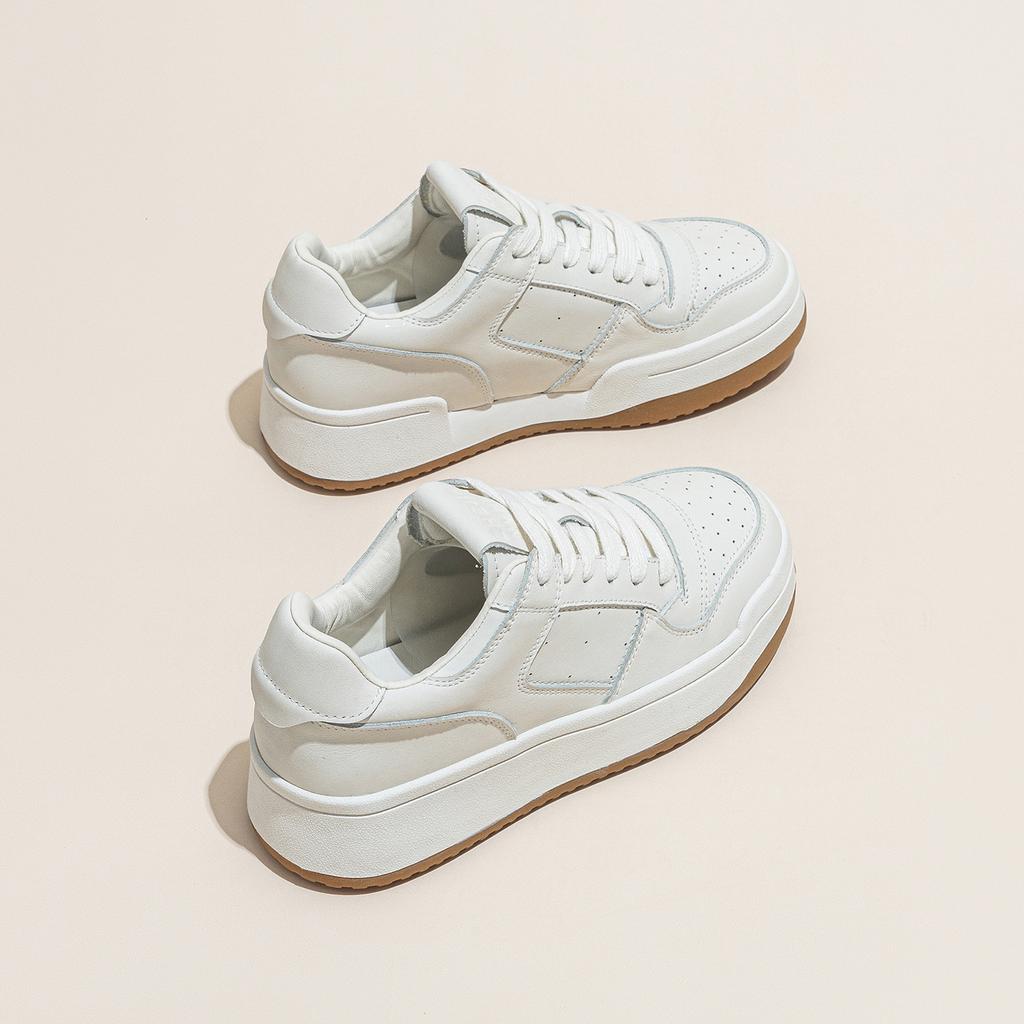 Leather platform spring new lace-up comfortable casual heightening board shoes