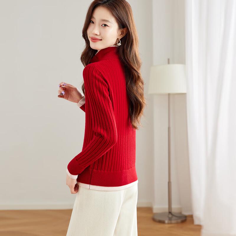 Srcr Women's Faux Two-Piece 100% Wool Sweater